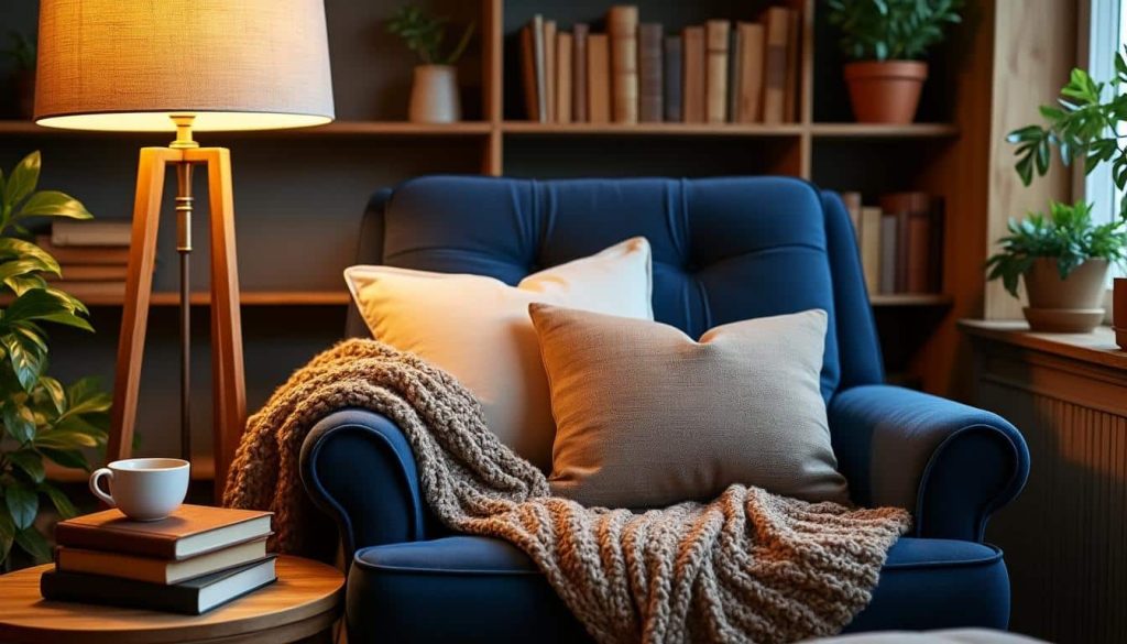 découvrez comment la lumière chaude crée une ambiance apaisante qui favorise la relaxation mentale dans votre coin lecture.