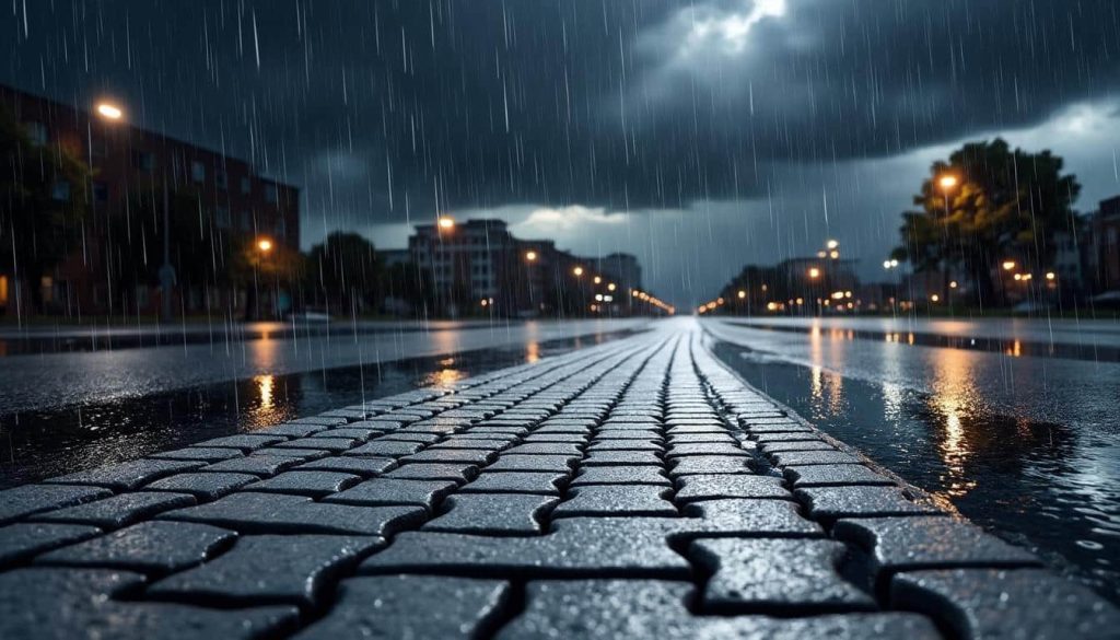 découvrez comment les dalles drainantes permettent de prévenir efficacement les inondations lors des orages en facilitant l'écoulement rapide de l'eau.