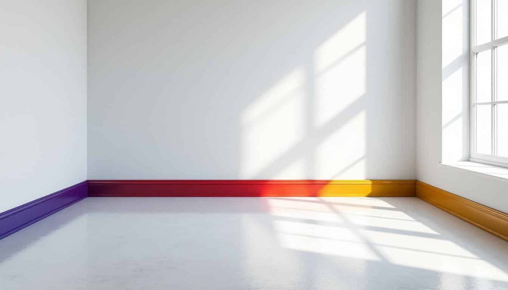découvrez comment les plinthes colorées mettent en valeur le design graphique des murs blancs, apportant une touche moderne et dynamique à votre intérieur.