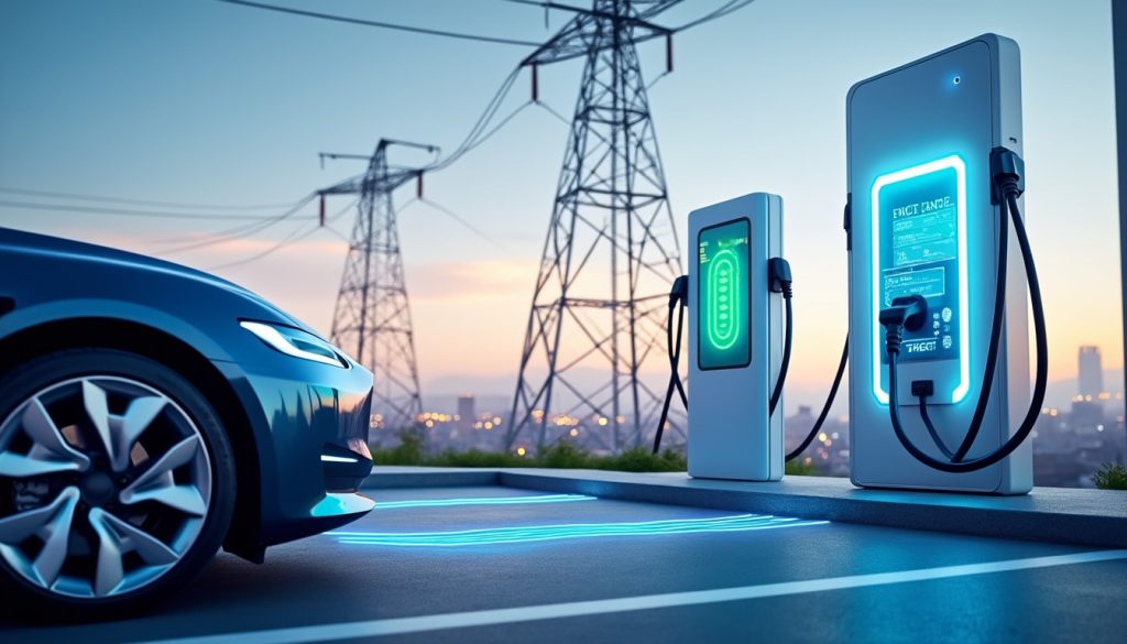 découvrez comment la station de recharge optimise la gestion du flux d'énergie entre le réseau électrique et la batterie de votre voiture pour une recharge efficace et sécurisée.