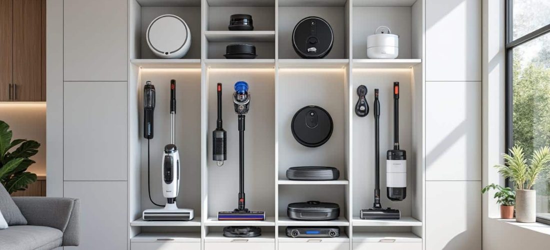 découvrez comment le placard domotique optimise le rangement et l'organisation des appareils de nettoyage pour un intérieur ordonné et fonctionnel.